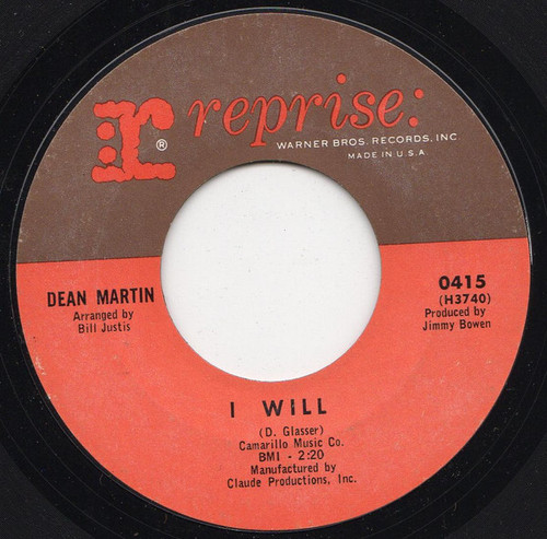 Dean Martin - I Will - Reprise Records - 415 - 7", Styrene, Ter 998905575
