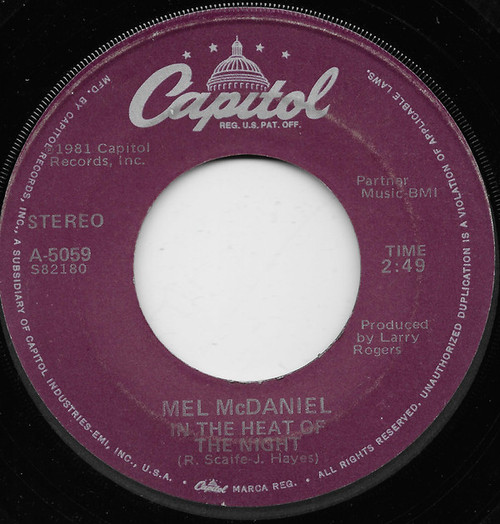 Mel McDaniel - In The Heat Of The Night (7", Single)