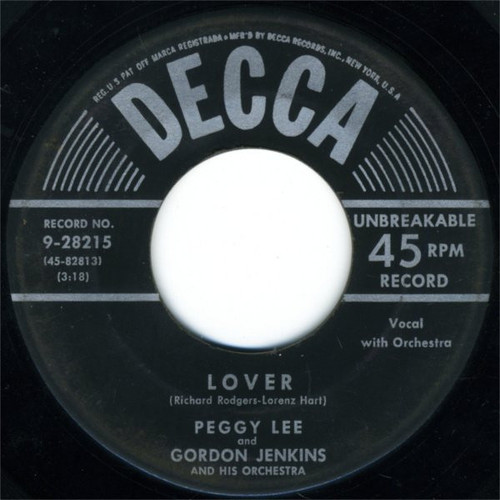 Peggy Lee And Gordon Jenkins And His Orchestra - Lover (7")