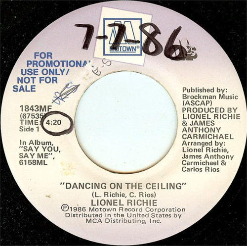 Lionel Richie - Dancing On The Ceiling (7", Single, Promo)