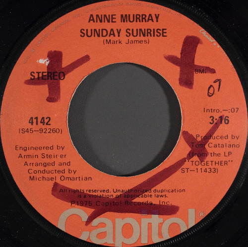 Anne Murray - Sunday Sunrise (7", Jac)