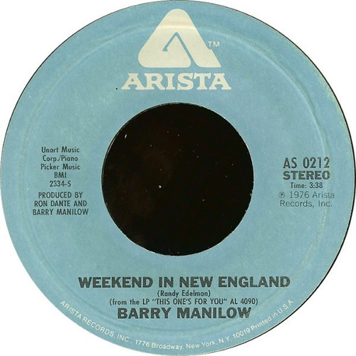 Barry Manilow - Weekend In New England / Say The Words - Arista - AS 0212 - 7", Single, Pit 1017660572