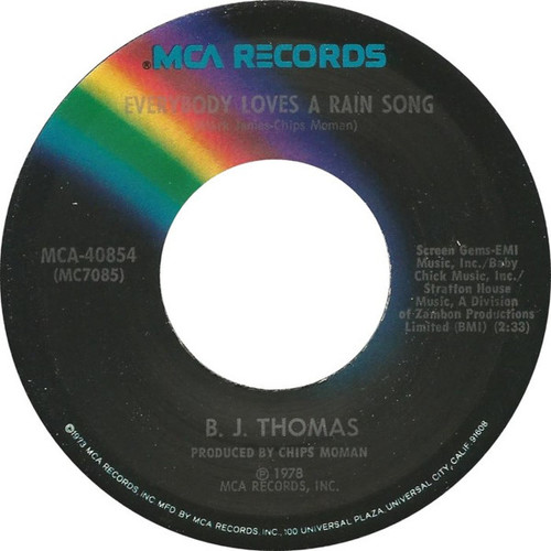 B.J. Thomas - Everybody Loves A Rain Song (7", Pin)