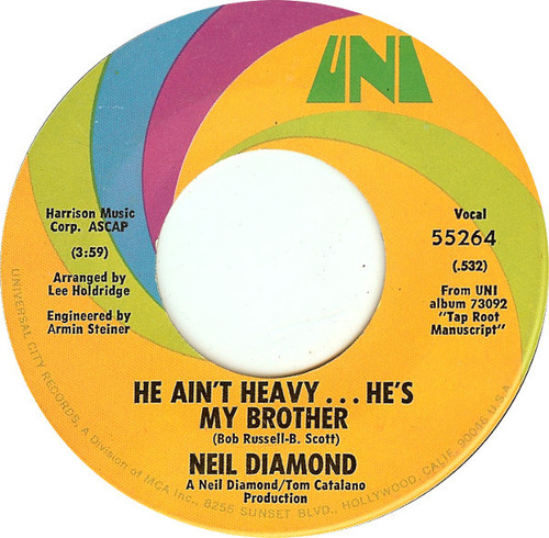 Neil Diamond - He Ain't Heavy ... He's My Brother - UNI Records - 55264 - 7", Single 1041473667