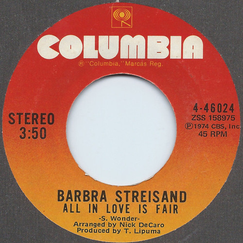 Barbra Streisand - All In Love Is Fair (7", Single, Ter)