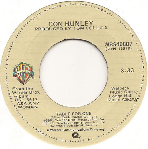 Con Hunley - Table For One / No Relief In Sight (7")