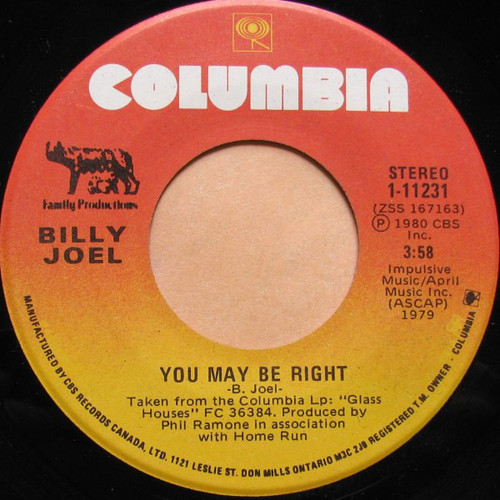 Billy Joel - You May Be Right (7", Single)
