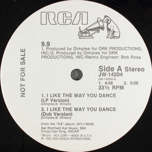 9.9 - I Like The Way You Dance - RCA - JW-14204 - 12", Promo 1046200125