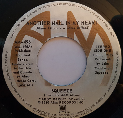 Squeeze (2) - Another Nail In My Heart (7", Single)