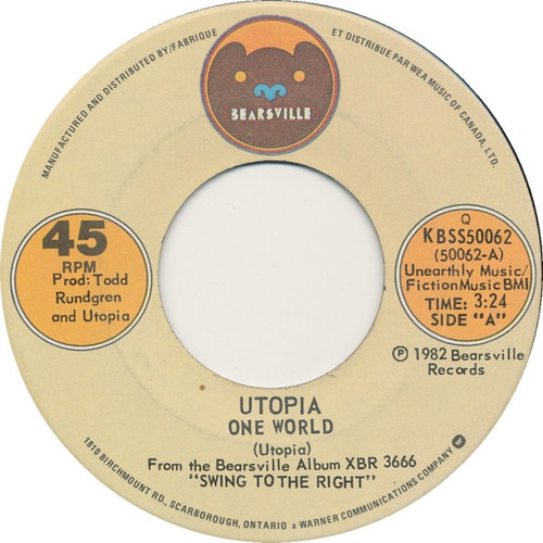 Utopia (5) - One World / Last Dollar On Earth (7", Single)