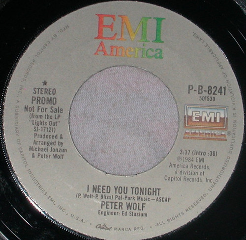 Peter Wolf - I Need You Tonight  (7", Promo)