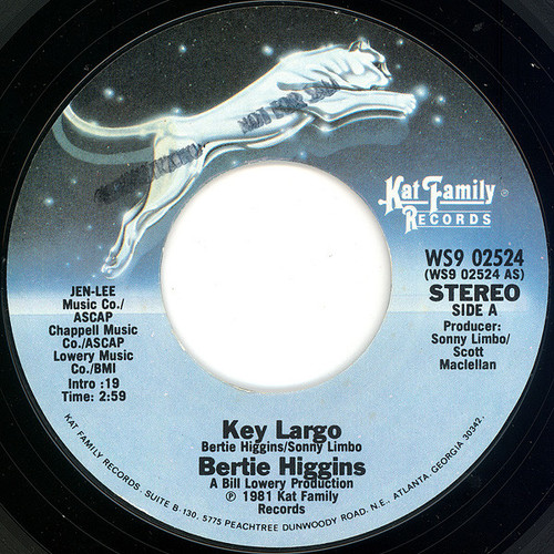 Bertie Higgins - Key Largo (7", Single, 1st)