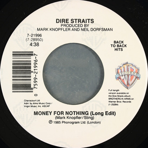 Dire Straits - Money For Nothing (Long Edit) / Twisting By The Pool - Warner Bros. Records - 7-21996 - 7" 1058417891