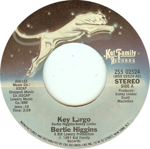 Bertie Higgins - Key Largo - Kat Family Records - ZS5 02524 - 7", Single, Styrene, Pit 1066010000