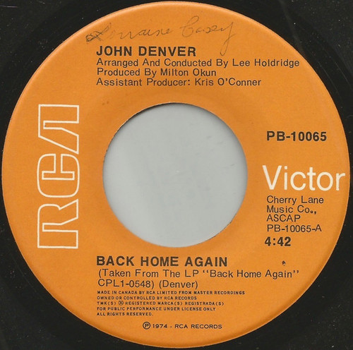 John Denver - Back Home Again  - RCA Victor - PB-10065 - 7", Single 1066092090