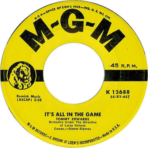 Tommy Edwards - It's All In The Game - MGM Records - K 12688 - 7", Single 1066379120
