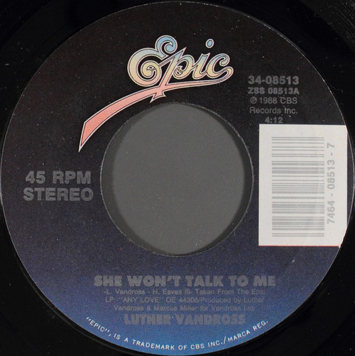 Luther Vandross - She Won't Talk To Me - Epic - 34-08513 - 7", Styrene, Car 1073256140