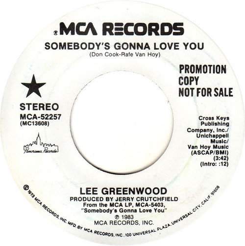 Lee Greenwood - Somebody's Gonna Love You (7", Single, Promo, Pin)