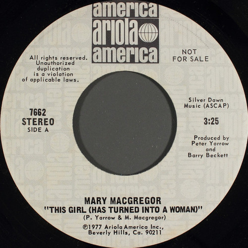 Mary Macgregor - This Girl (Has Turned Into A Woman) (7", Mono, Promo)