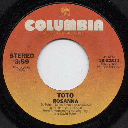 Toto - Rosanna - Columbia - 18-02811 - 7", Single, Ter 1076102383