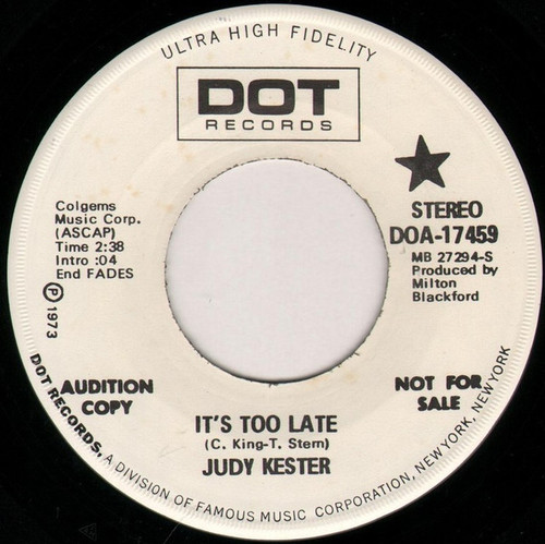 Judy Kester - It's Too Late (7", Promo)