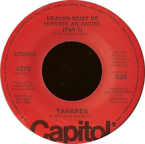 Tavares - Heaven Must Be Missing An Angel - Capitol Records - 4270 - 7" 1086262507