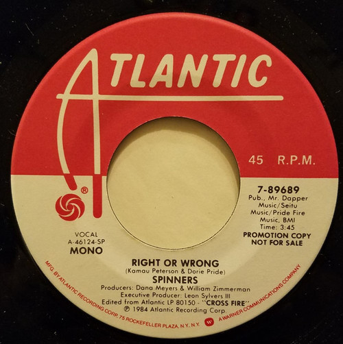 Spinners - Right Or Wrong (7", Single, Mono, Promo)