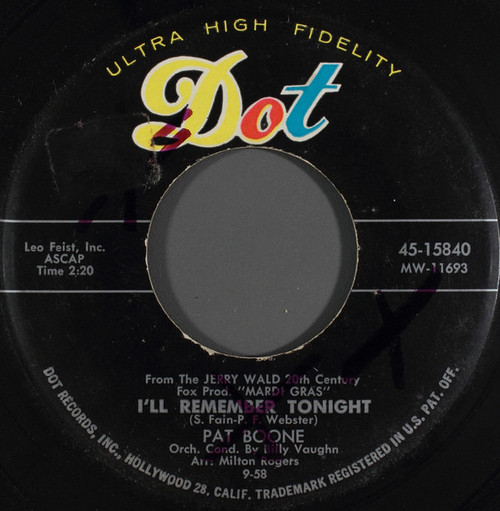 Pat Boone - I'll Remember Tonight (7", Mon)