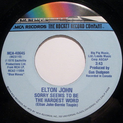 Elton John - Sorry Seems To Be The Hardest Word (7", Single, Pin)