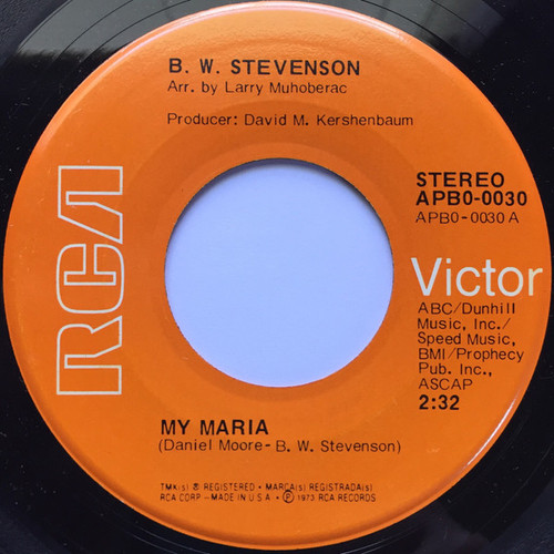 B.W. Stevenson - My Maria - RCA Victor - APB0-0030 - 7", Single, Ind 1087519976