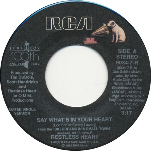 Restless Heart - Say What's In Your Heart (7", Single)