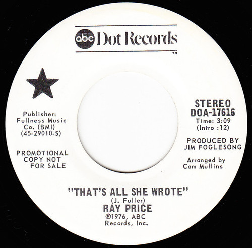 Ray Price - That's All She Wrote (7", Promo)