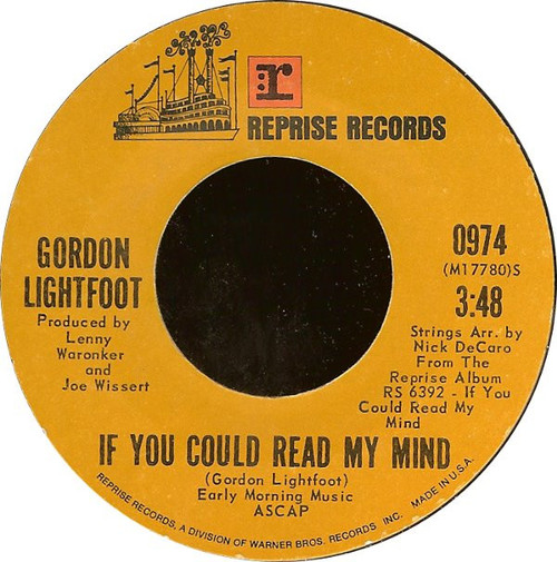 Gordon Lightfoot - If You Could Read My Mind / Poor Little Allison - Reprise Records - 974 - 7", Single 1087704818