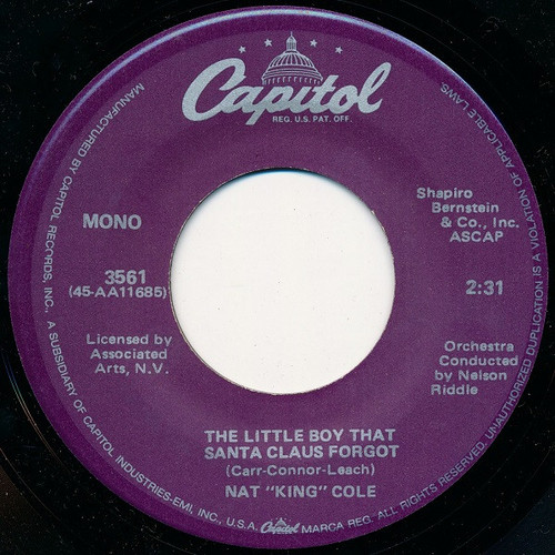 Nat "King" Cole* - The Christmas Song (Merry Christmas To You) / The Little Boy That Santa Claus Forgot (7", Single, Mono, RE, Pur)