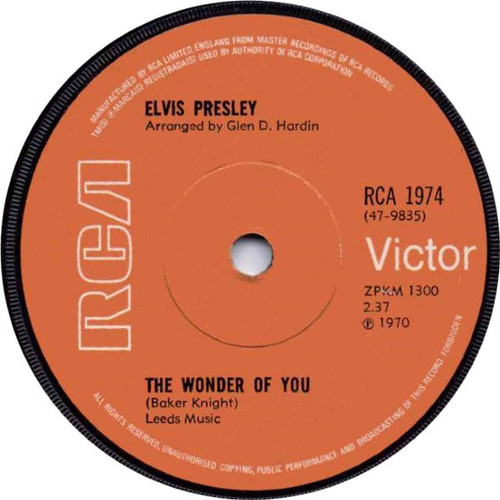 Elvis Presley - The Wonder Of You (7", Single, Sol)