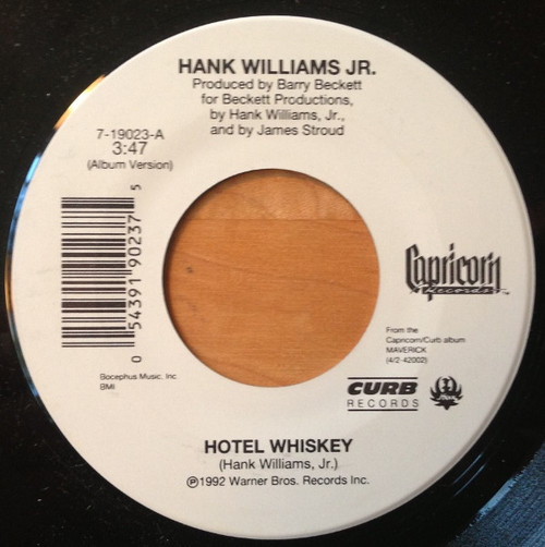 Hank Williams Jr. - Hotel Whiskey / The Count Song - Capricorn Records, Curb Records - 7-19023 - 7", Single, Spe 1089641656