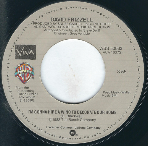 David Frizzell - I'm Gonna Hire A Wino To Decorate Our Home / She's Up To All Her Old Tricks Again - Warner Bros. Records, Viva (3) - WBS 50063 - 7", Jac 1091170130