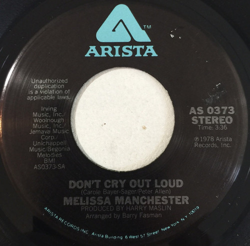 Melissa Manchester - Don't Cry Out Loud (7", Single, San)