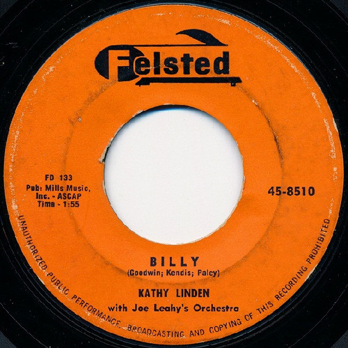 Kathy Linden - Billy / If I Could Hold You In My Arms - Felsted - 45-8510 - 7", Single 1093417366