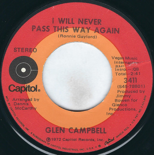 Glen Campbell - I Will Never Pass This Way Again (7", Los)