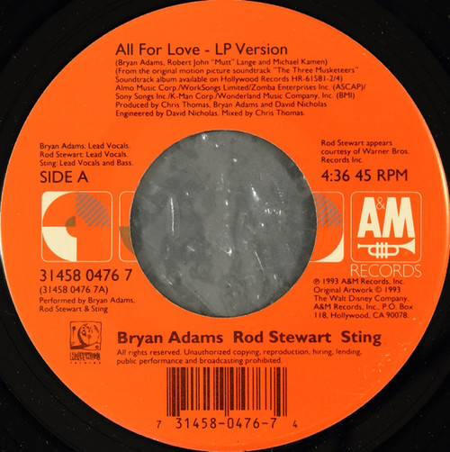 Bryan Adams, Rod Stewart, Sting - All For Love (7", Single)