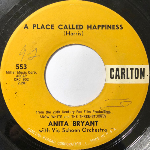 Anita Bryant With Vic Schoen Orchestra* - A Place Called Happiness / Lonesome For You, Mama (7")