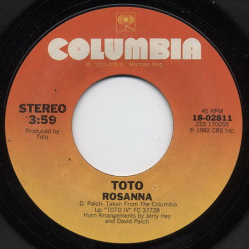 Toto - Rosanna - Columbia - 18-02811 - 7", Single, Ter 1093895571