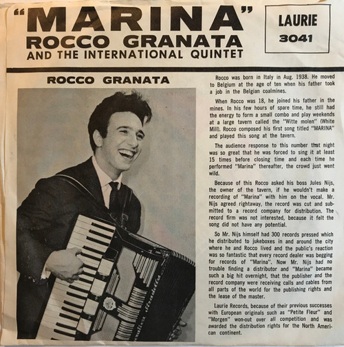 Rocco Granata Und Sein Quintetto Italiano - Marina / Manuela - Laurie Records - 3041 - 7", Mono, Styrene, Bri 1094265457