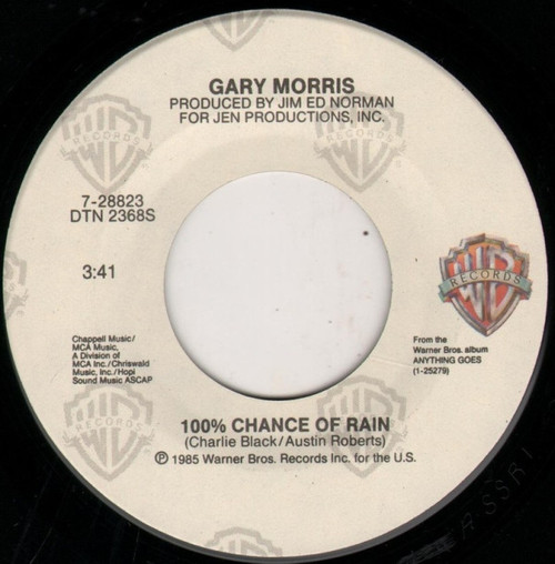Gary Morris - 100% Chance Of Rain / Back In Her Arms Again (7", Single)