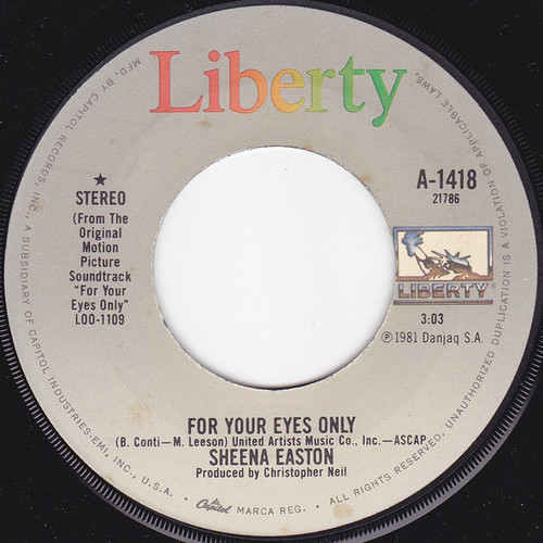 Sheena Easton - For Your Eyes Only - Liberty - A-1418 - 7", Single 1094328214