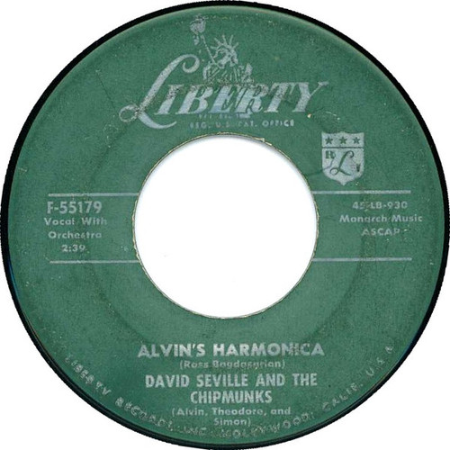 David Seville And The Chipmunks - Alvin's Harmonica / Mediocre - Liberty - F-55179 - 7", Single, Roc 1094669481