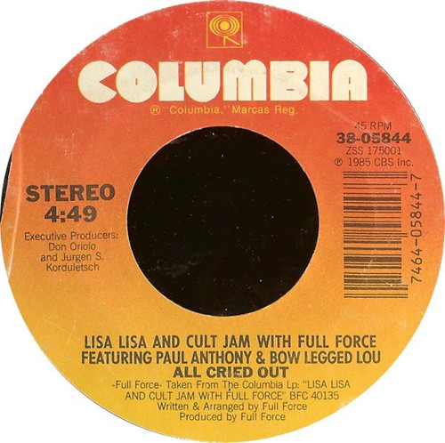 Lisa Lisa & Cult Jam With Full Force - All Cried Out - Columbia - 38-05844 - 7", Single, Styrene, Pit 1095347275
