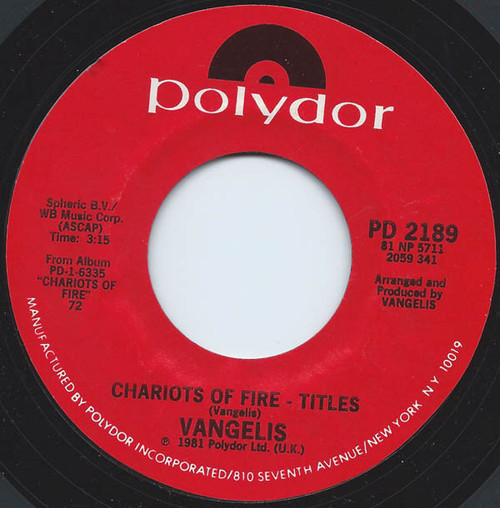Vangelis - Chariots Of Fire - Titles (7", Styrene, 72 )
