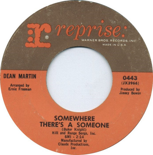 Dean Martin - Somewhere There's A Someone / That Old Clock On The Wall - Reprise Records - 443 - 7", Ter 1097324845